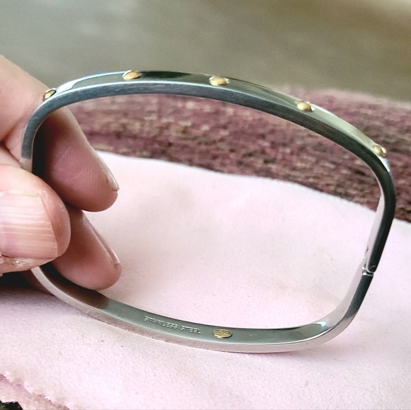 Sterling silver/stainless steel. 2 tone bangle. - Picture 3 of 4